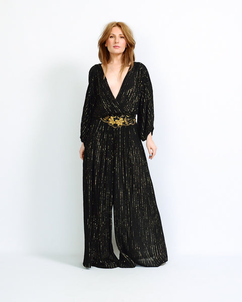 Metallic Stripe Gauze India Palazzo Jumpsuit