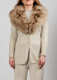 3 Piece FOX Fur Sweater Knit Pant Suit