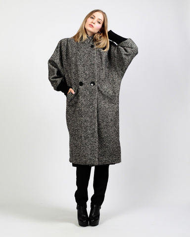 Black + White Tweed Wool Coat