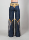 70s Patchwork Denim + Leather Bell Bottom Pantsuit