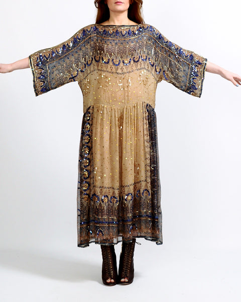 Silk Beaded India 70s Dress