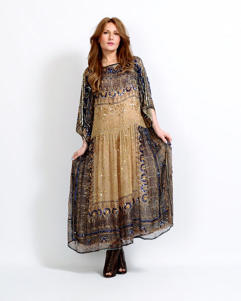 Silk Beaded India 70s Dress
