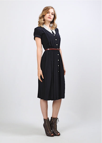 Navy Rayon + Lace Dress