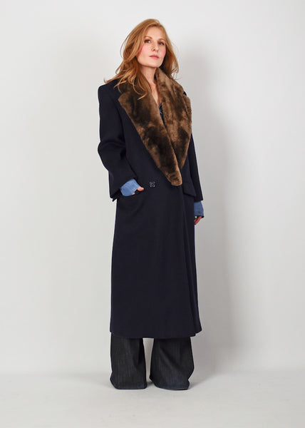 Perry Ellis Fur + Wool Maxi Coat
