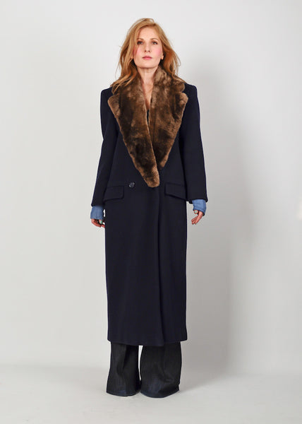 Perry Ellis Fur + Wool Maxi Coat