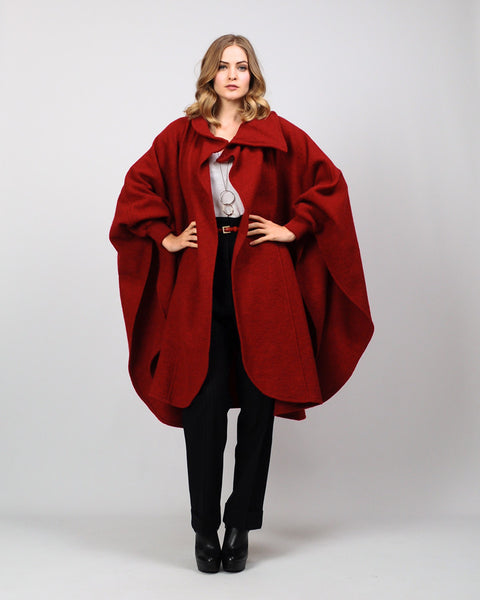 Garnet Red Wool Cape Coat