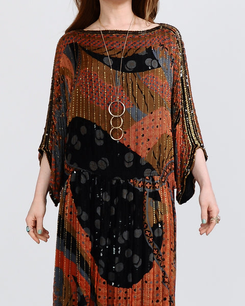 70s Beaded Silk Judith Ann India Dress