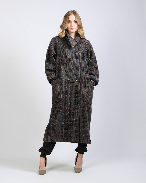 Tweed Wool Asymmetric Cowl Coat